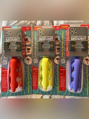 Bundle of 3 Tenikle Flexible Suction Mounts - red, yellow and purple.